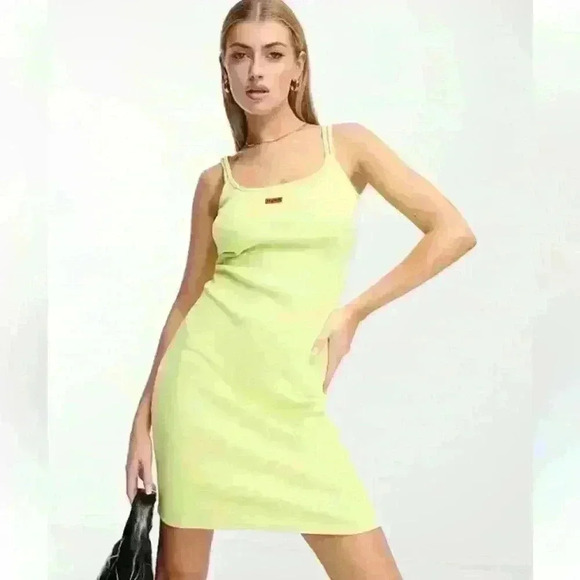 Hugo BOSS NWT nirabel ribbed fitted cami new dress XS yellow summer beach Xsmall - Picture 2 of 6